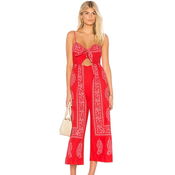 Free People Pants - NWT Free People Red Feel the Sun Linen Jumpsuit